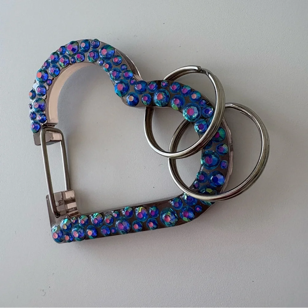 Blue Rhinestone Acrylic Clear Heart Keychain